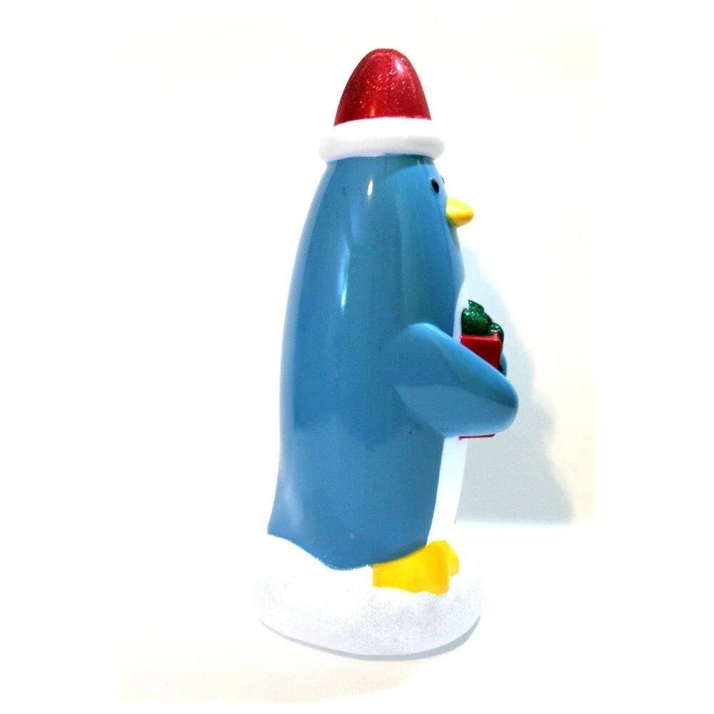Blue Penguin Blow Mold Christmas Light Up Tabletop Decor Glitter 13” Holiday